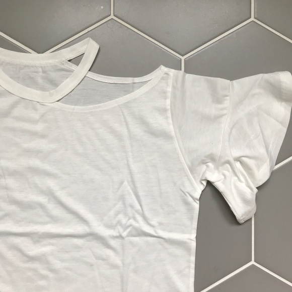 White ruffle sleeve t shirt - Picture 4 of 5